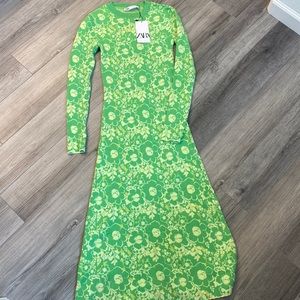 Zara Green and Lime Floral Long Sleeve Maxi Dress